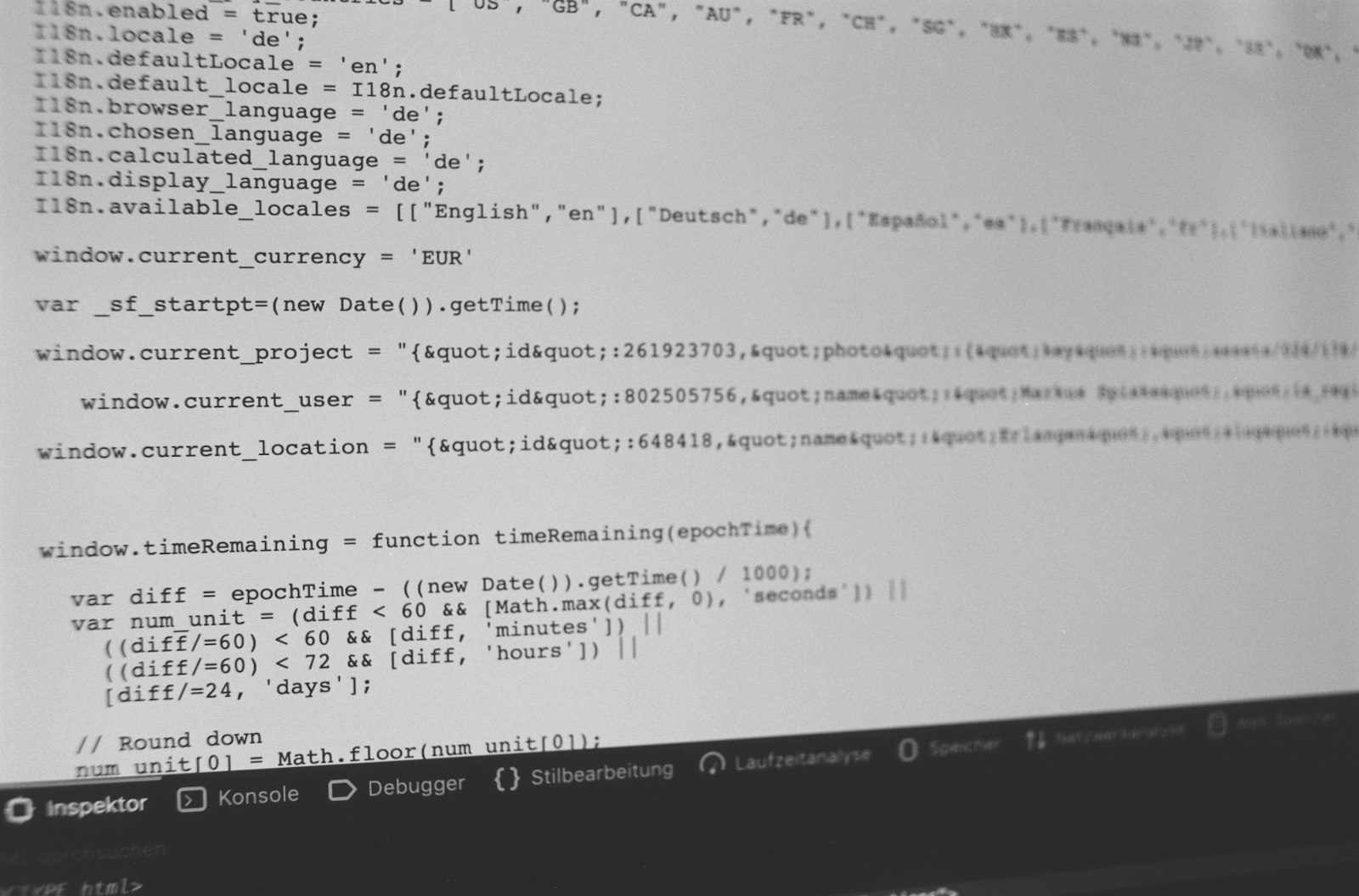 Computer screen showing source code